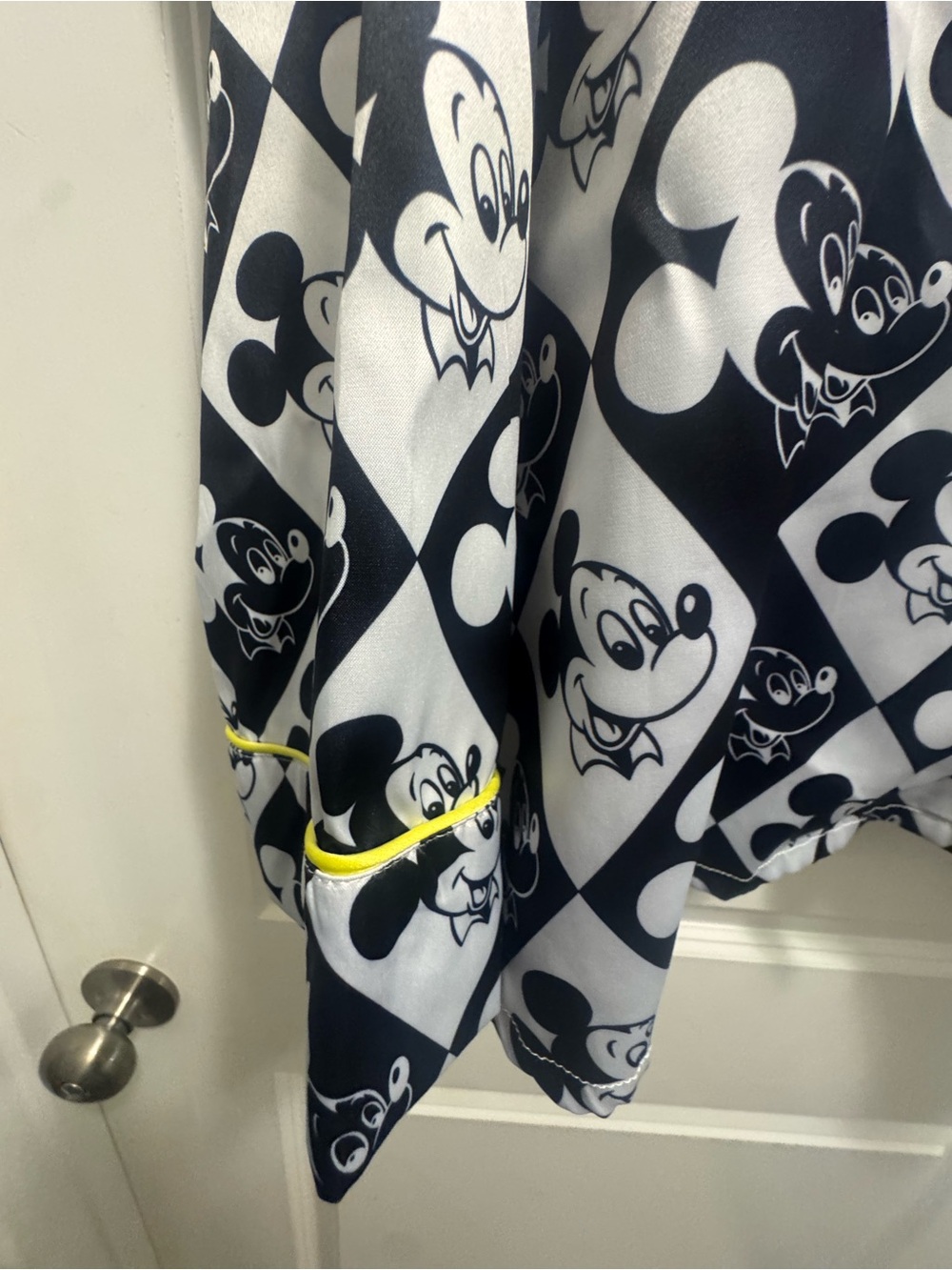 Disney Black and White Mickey Mouse Print Satin Pajama Top with Yellow Trim - Picture 6 of 6